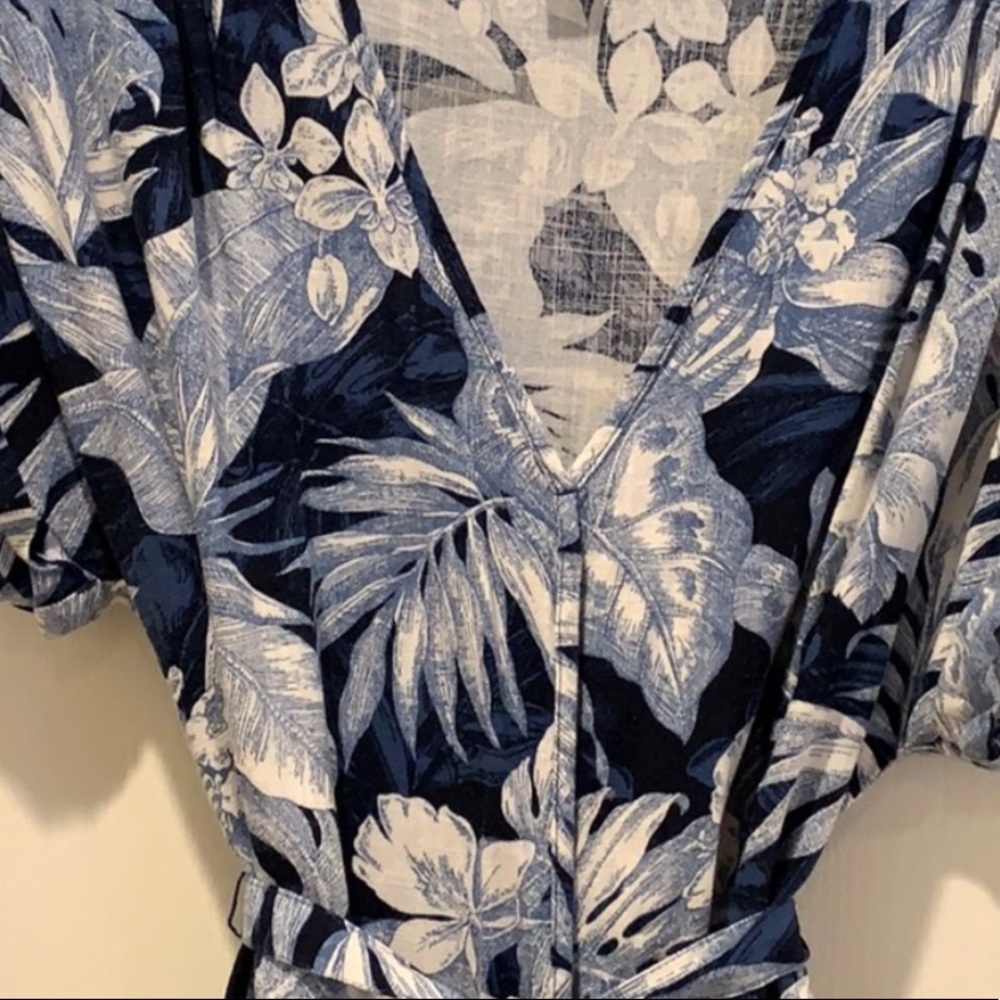 NWT H&M Blue Linen Tropical Floral Tie Dress XS - Picture 5 of 9